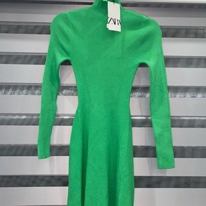 Zara mock neck knit green dress